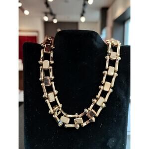 New Talbots Square Link Shiny Yellow Gold Collar Necklace 18" Long $59.50